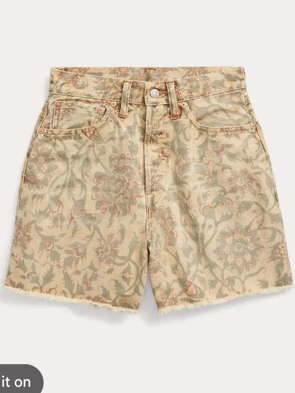 Double RL Floral Print High-Rise Denim Shorts in Beige